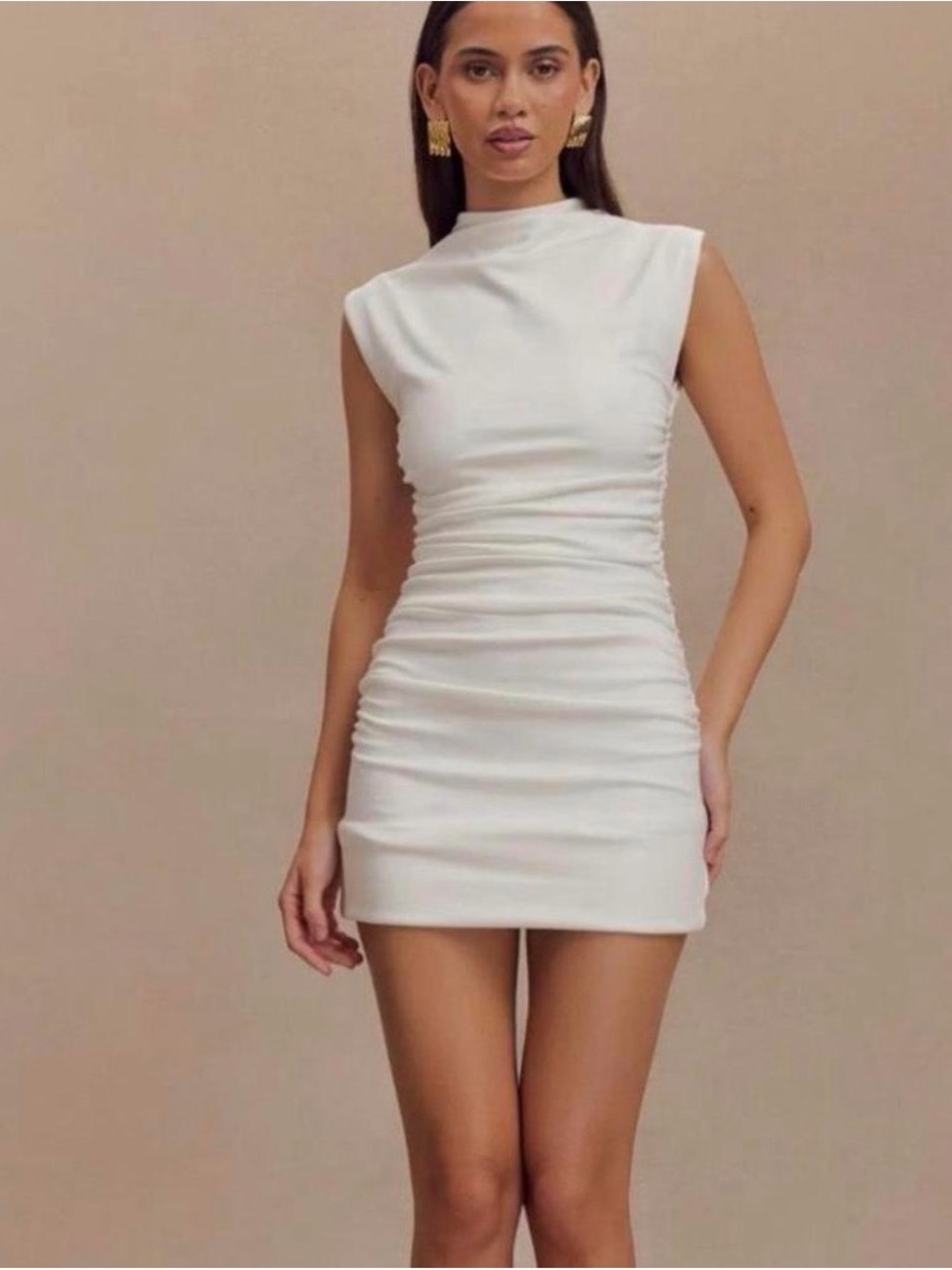 wild fable White Sleeveless Ruched Mini Dress